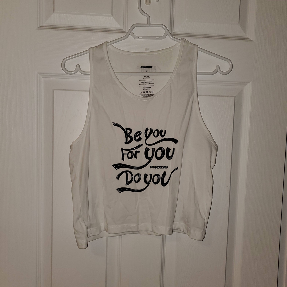 Prozis Cropped White Tank Top with Motivational Print
